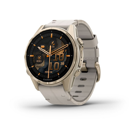 Garmin Fenix 8 – 43mm, AMOLED Sapphire, Limestone Leather 010-02903-41 Additional Silicone Strap Supplied